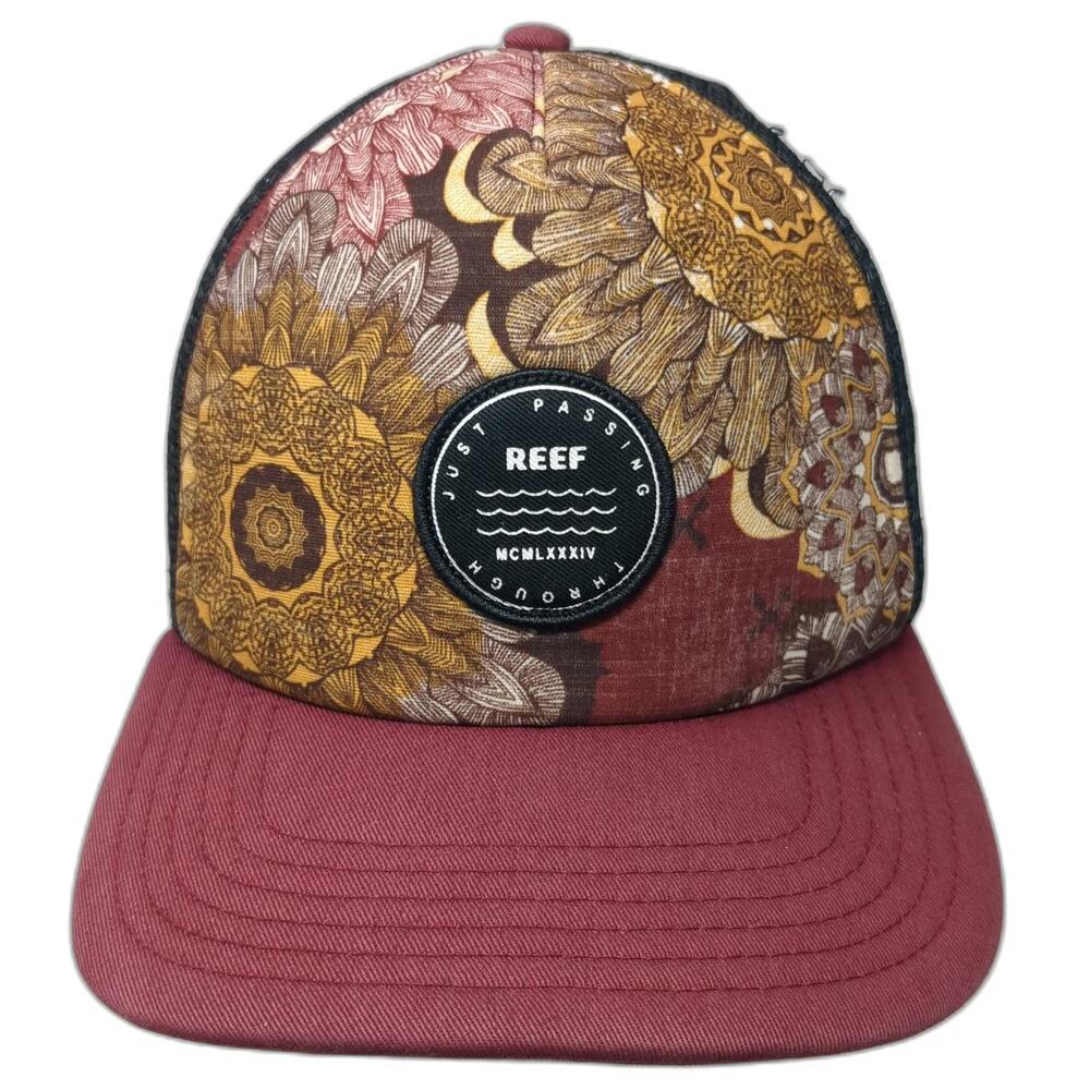 Reef Trucker Hat Red Black Floral One Size Snapback Mesh Just Passing Through